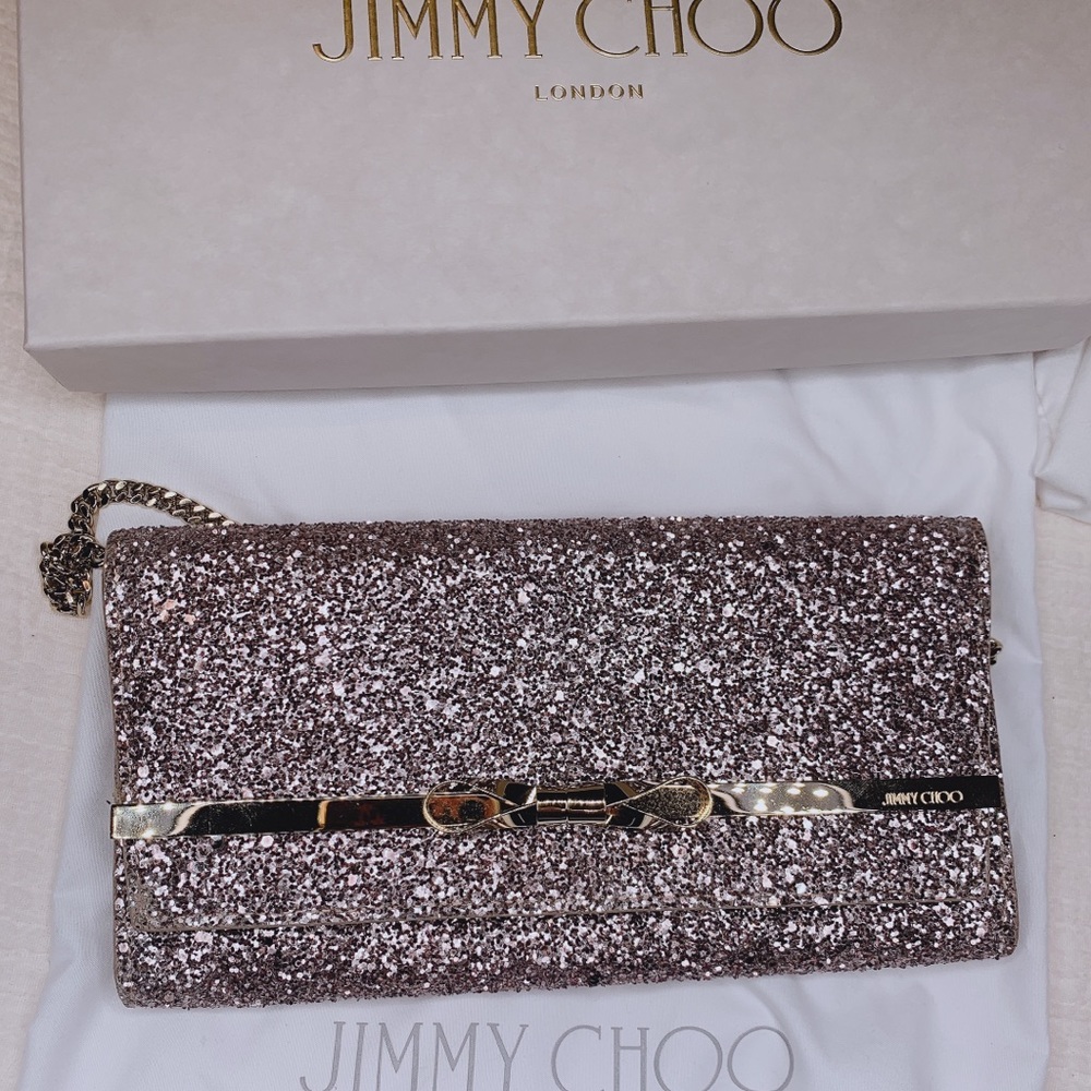Jimmy Choo GLITTER CLUTCH BAG pink bow women’s new